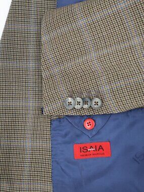 Isaia Napoli sport coat mens 48L Base S Wool Super 130s Blazer houndstooth plaid
